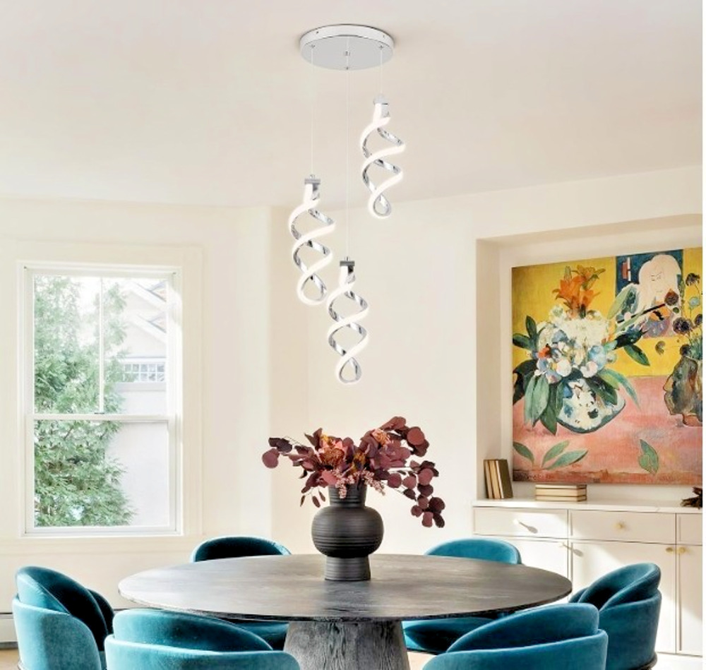 Modern Led Pendant Light Fixture, 15W Chrome Spiral Led Chandelier